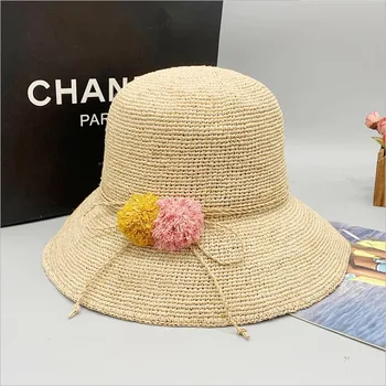 2022. gada vasaras cepures roku darbs rafija cepure ar ziedu bowtie cepures sievietēm saules cepures pludmales cepures kausa cepuri gudrs populārs sieviešu cepures